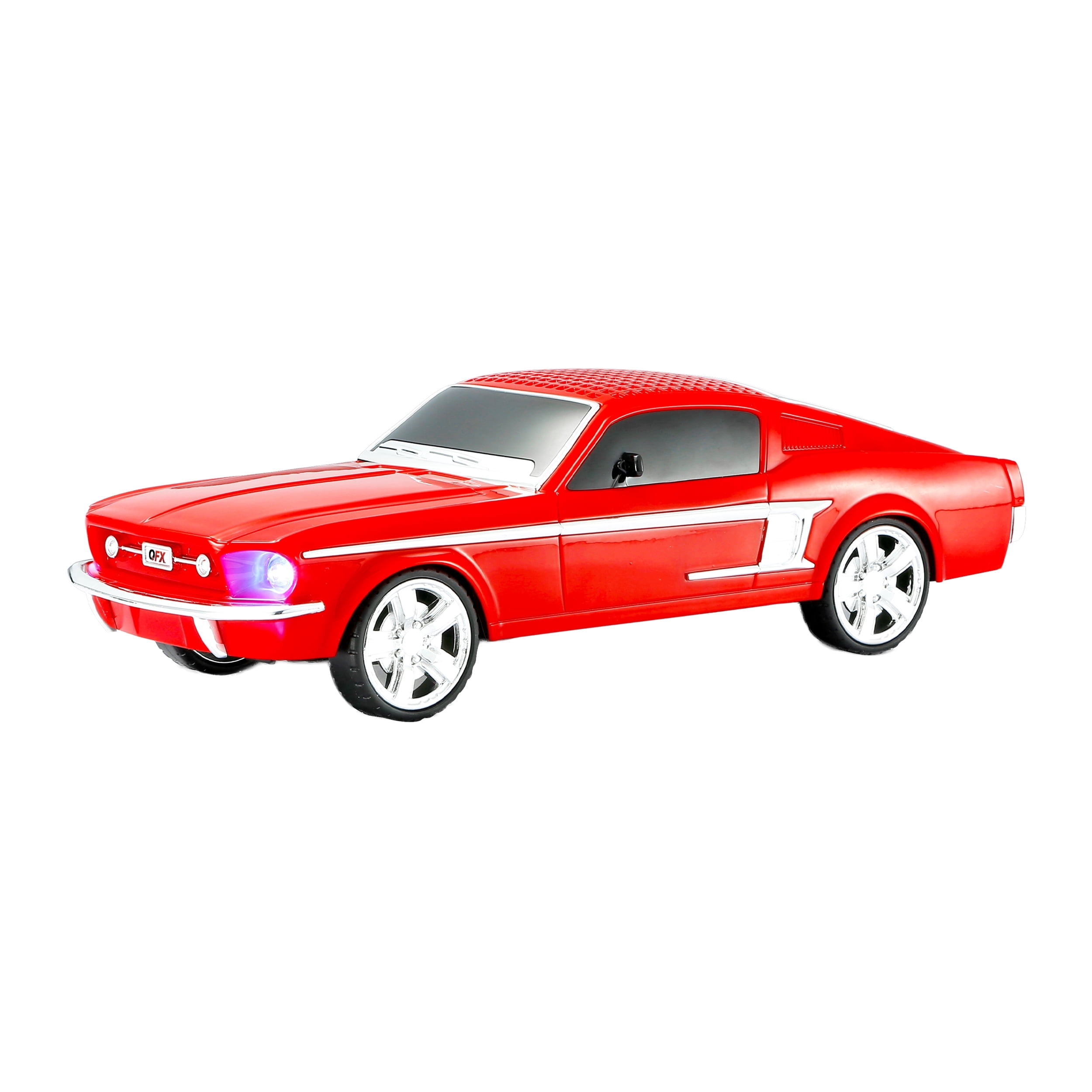 QFX Bluetooth 1965 Retro Car Replica Speaker, 3-inch Speakers, Hands Free Link, Built-in Microphone, FM Radio and LED Party Lights, Red - BT-1965-RED