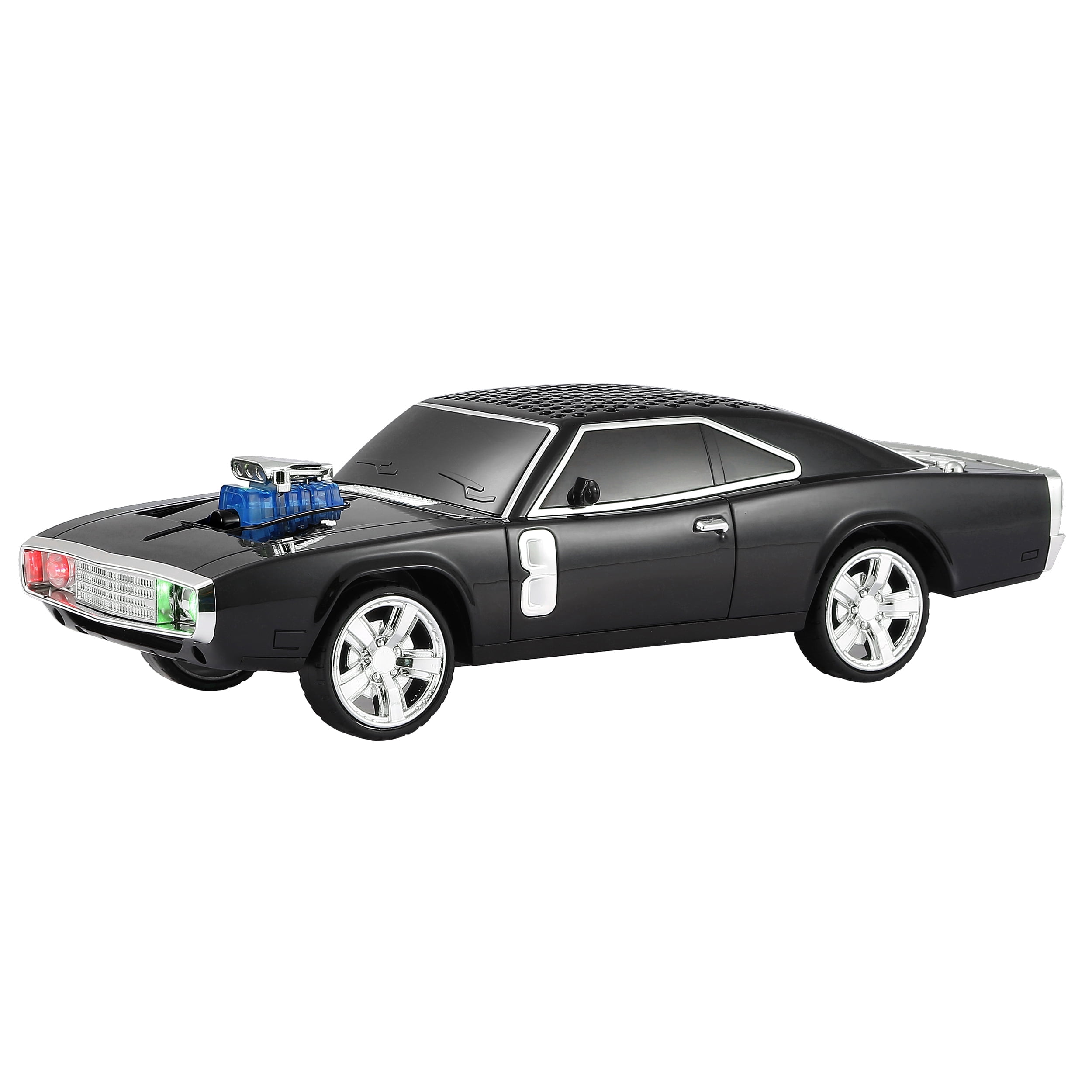 QFX Bluetooth 1968 Retro Muscle Car Replica Speaker, Dual 2-inch Speakers, Hands Free Link, Built-in Microphone, FM Radio and LED Party Lights, Black - BT-1968-BLK