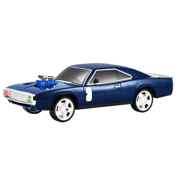 QFX Bluetooth 1968 Retro Muscle Car Replica Speaker, Dual 2-inch Speakers, Hands Free Link, Built-in Microphone, FM Radio and LED Party Lights, Blue - BT-1968-BLU