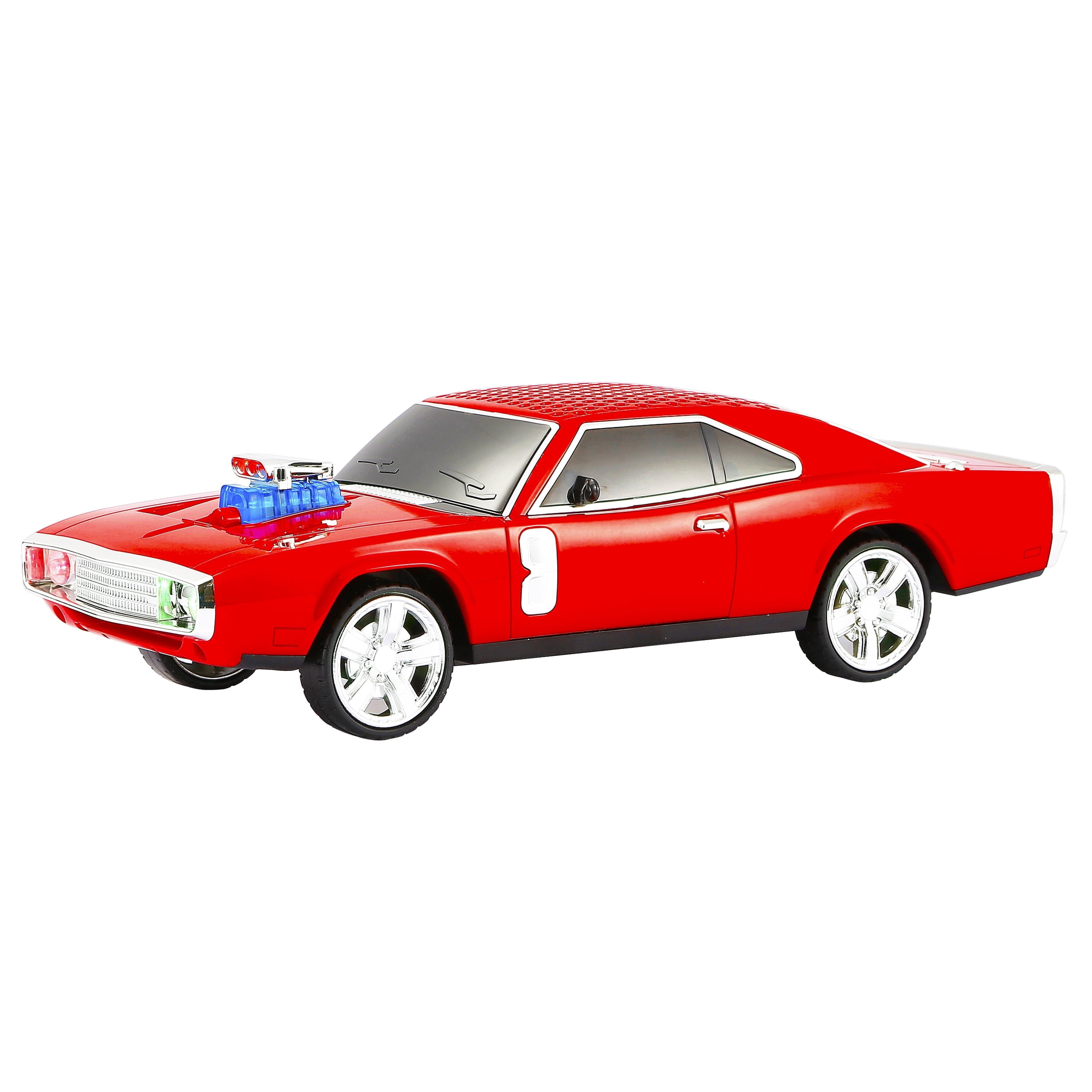 QFX Bluetooth 1968 Retro Muscle Car Replica Speaker, Dual 2-inch Speakers, Hands Free Link, Built-in Microphone, FM Radio and LED Party Lights, Red - BT-1968-RED