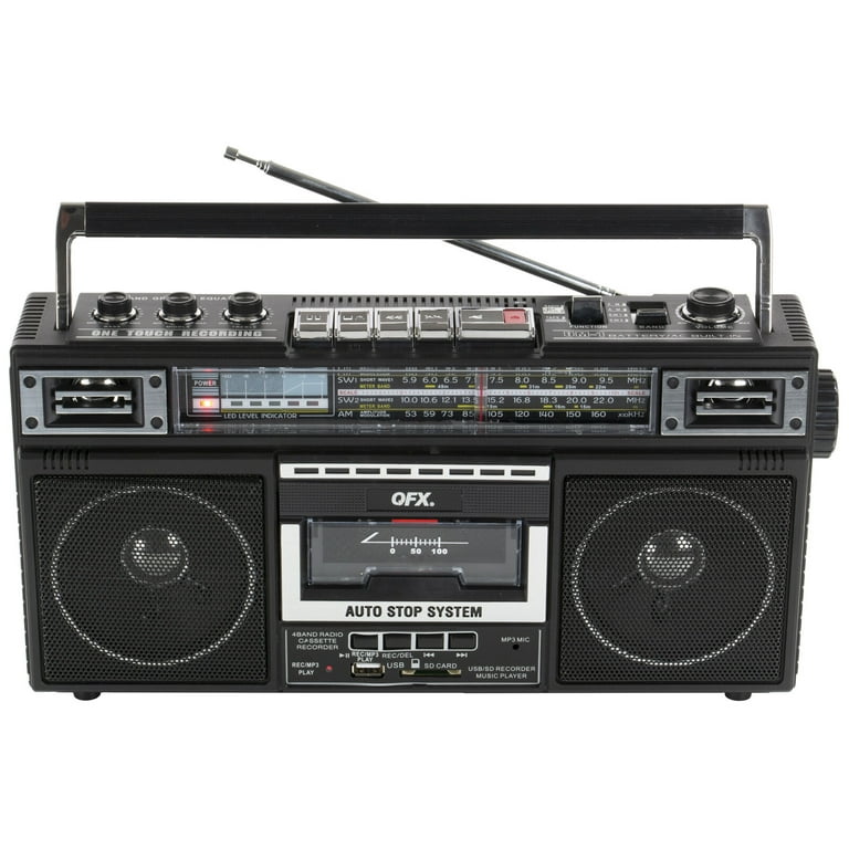 QFX J-220BT Retro Bluetooth Portable AM/FM Radio, Recorder, Tape