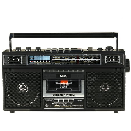 QFX J-220BT CASSETTE AM/FM/SW RADIO BLUETOOTH BOOMBOX WITH USB RECORDING