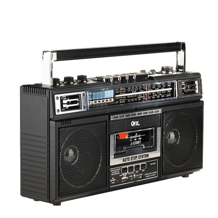 QFX J-230BT RECHARGEABLE CASSETTE AM/FM/SW1-2 RADIO BLUETOOTH BOOMBOX WITH USB RECORDING