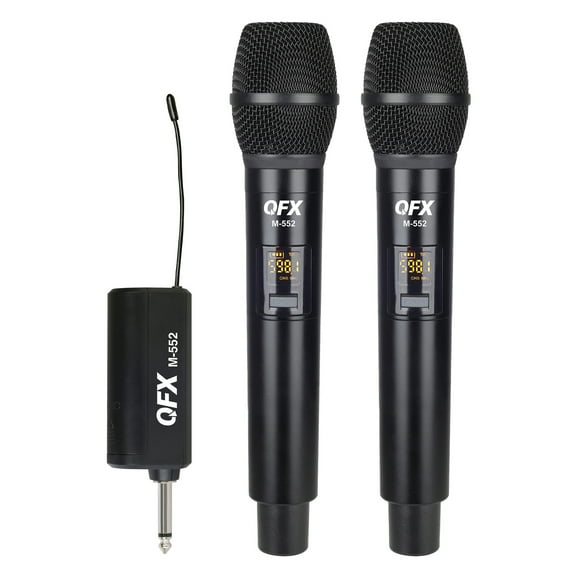 QFX M-552 16-Channel UHF Multi-Frequency Microphone System with 2 Handheld Microphones and Dual-Channel Plug-in Receiver, M-552