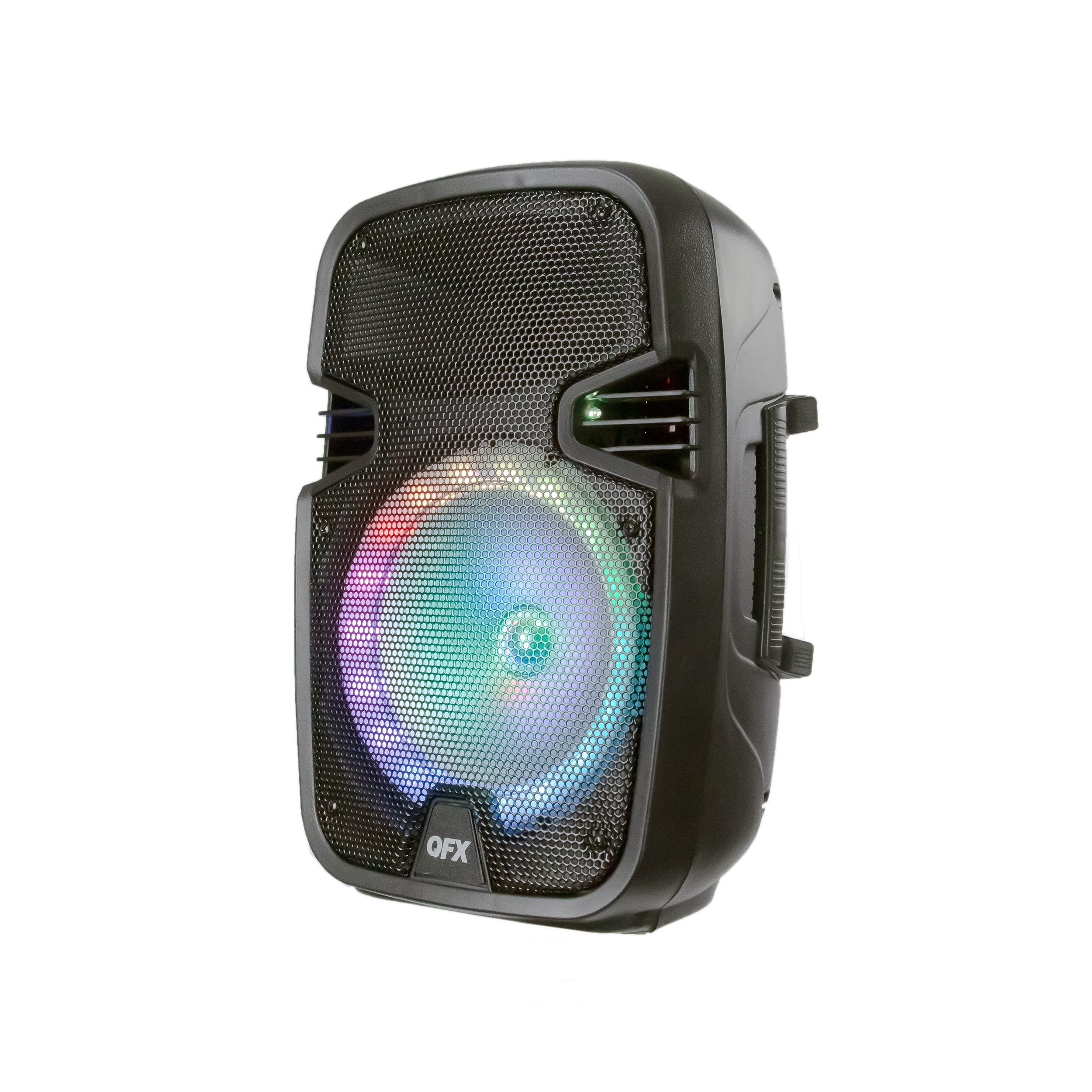 QFX PBX-8074 8” BLUETOOTH RECHARGEABLE SPEAKER WITH LED PARTY LIGHTS, INCLUDES WIRED MICROPHONE AND REMOTE - image 1 of 8