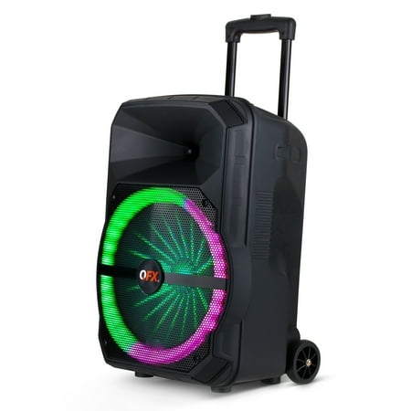 QFX Portable Bluetooth Speaker with LED Lighting, 12-Inch Tall, Includes Microphone, Black