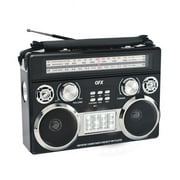 QFX R-333BT BLACK Retro AM & FM SW Radio with Bluetooth Flashlight & Flood Light, Black