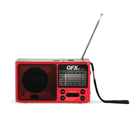 QFX - Portable Solar Rechargeable 6-Band Radio with Bluetooth and Flashlight and AM/FM/SW - Black