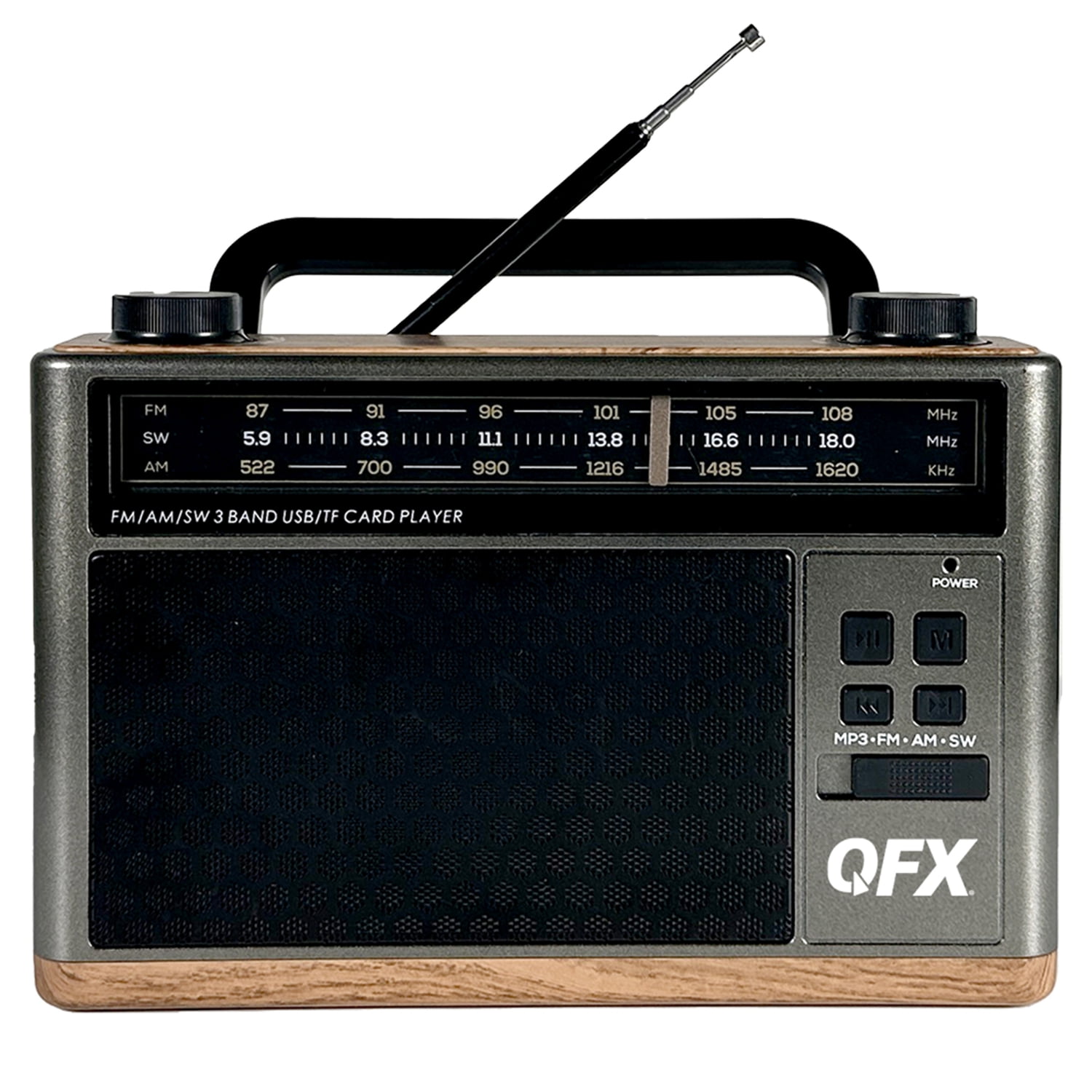 QFX Bluetooth Battery Shortwave Portable AM/FM Radios with Flashlight and Party Light , Black , RETRO-1937