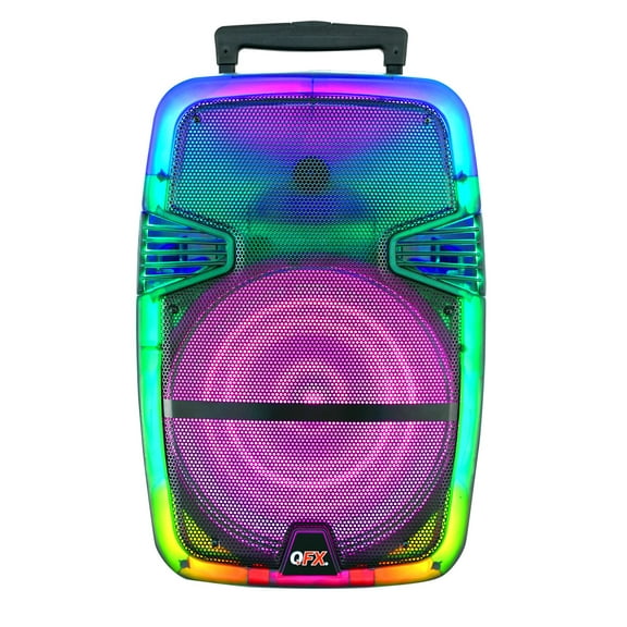 QFX Portable Bluetooth Rechargeable Speaker with Party Lights, TMS-1560, Multicolor