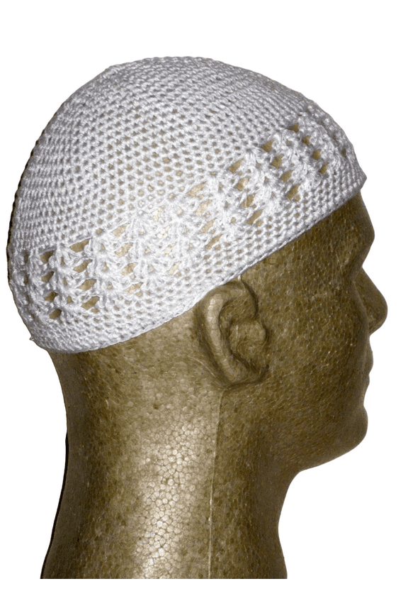 Unisex Adult White Cotton Kufi Cap Hat - 1 Pc.