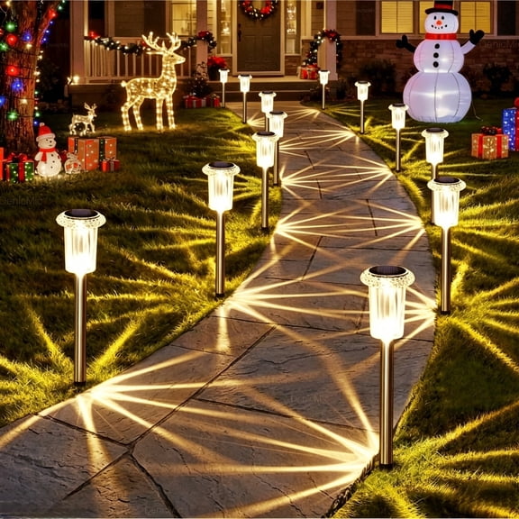 QGCMWNT 10 Pack Solar Lights Outdoor, Waterproof Pathway Lights for Garden, Landscape, Yard, Patio. (Cool White, Warm Yellow)