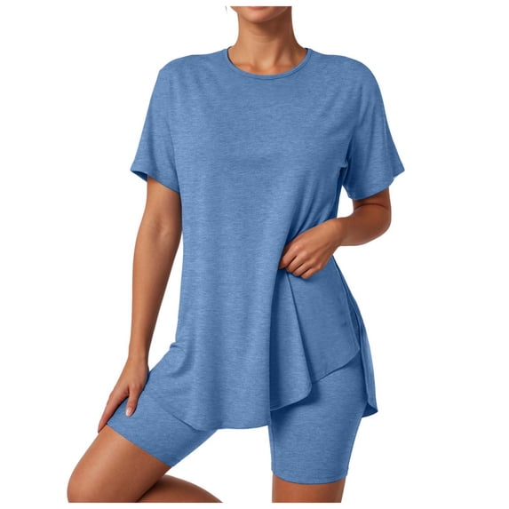 QGJZVUNL 2 Piece Matching Sets Women Clothing Short Sleeve Cvrewneck Tshirts Athletic Shorts Summer Outfits Size XL
