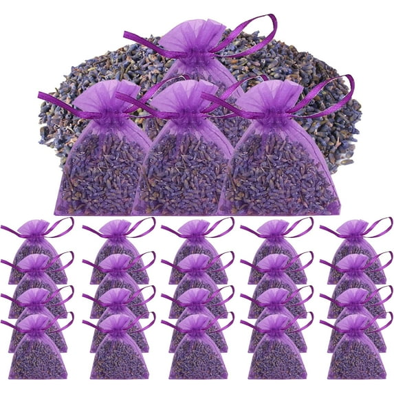 QGJZVUNL 20 Packs Lavender Sachetses for Drawers and Closets - Dried Lavender Buds Bags, Long-Lasting Fresh Scents, for Home Clothes Car Fresh, Fragrance Packets 