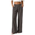 thumbnail image 1 of QGJZVUNL Button High Waist Trousers for Womens Striped Wide Leg Pants with Pockets Size XL, 1 of 6