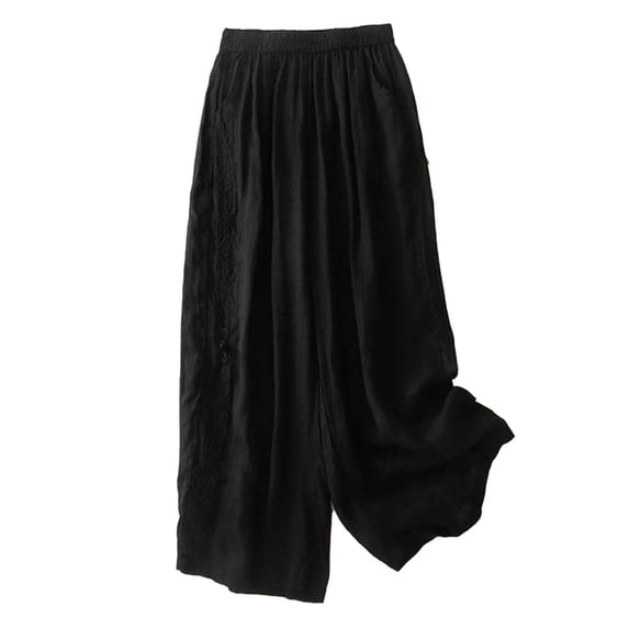 QGJZVUNL Cotton Pants for Women with Pockets Embroidered Wide Leg Trousers Casual Lounge Pants Size M