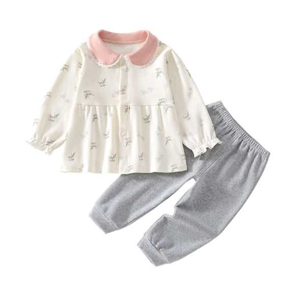 QGJZVUNL Infants Baby Girl Clothes Floral Long Sleeve Dress Tops and Elastic Waisted Jogger Pants 2Pcs Outfits Set Size 18-24Months