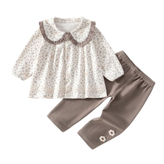 QGJZVUNL Infants Baby Girl Clothes Floral Long Sleeve Dress Tops and Elastic Waisted Jogger Pants 2Pcs Outfits Set Size 2-3Years