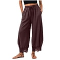 thumbnail image 1 of QGJZVUNL Lace Trim Wide Leg Pants for Women High Waisted Palazzo Pants Drawstring Sweatpants with Pockets Size S, 1 of 6
