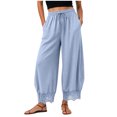 thumbnail image 1 of QGJZVUNL Lace Trim Wide Leg Pants for Women High Waisted Palazzo Pants Drawstring Sweatpants with Pockets Size S, 1 of 6