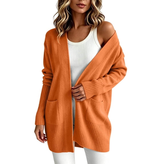 QGJZVUNL Long Cardigans for Women with Pockets Fall Winter Knitted Long Sleeve Sweaters Coats Size S