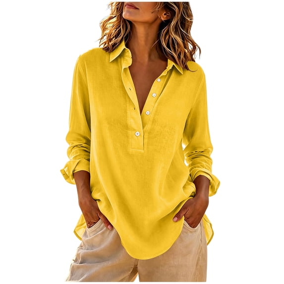 QGJZVUNL Long Sleeve Dress Shirts Womens Going Out Tops Work Casual Button Down Shirt Blouses Size L