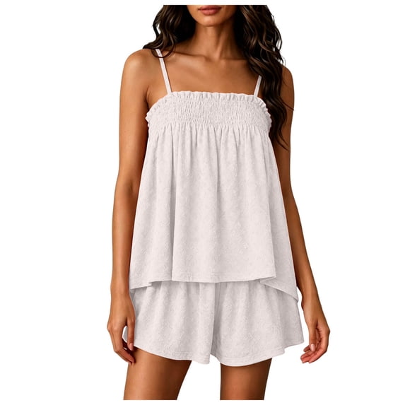 QGJZVUNL Lounge Sets for Women Summer Outfits 2Pcs Pajama Set Sleeveless Tank Tops and Wide Leg Shorts Size L