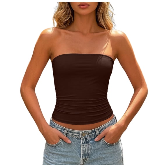 QGJZVUNL Sleeveless Womens Summer Tops Strapless Cropped Tube Tops Basic Backless Summer Clothes Size L