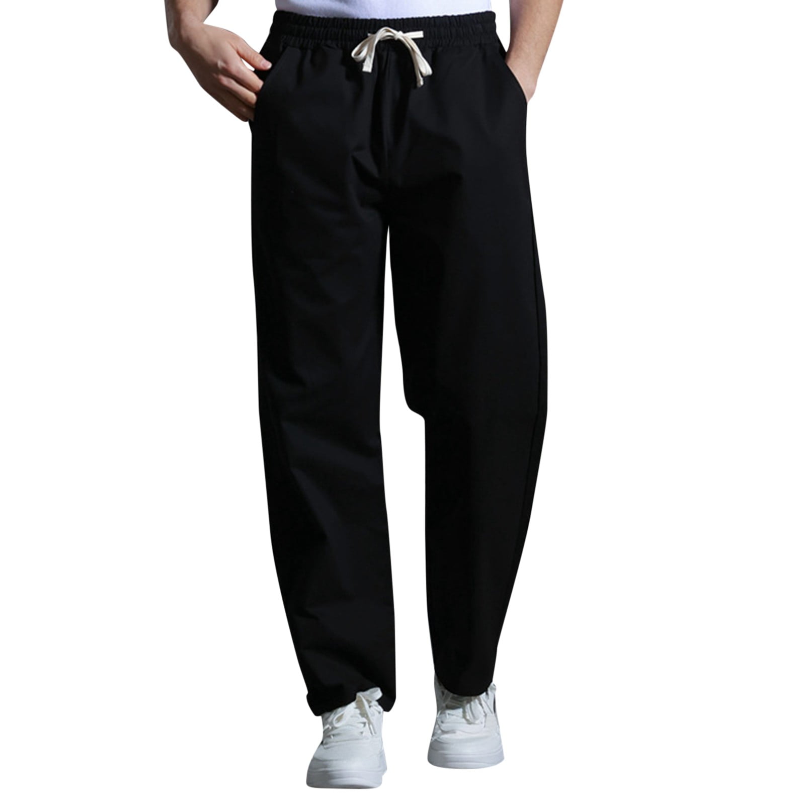 QGJZVUNL Summer Casual Trousers Cotton Non Elastic Woven Waist Pants Men s Sweatpants Gym Running Workout Joggers Pants Fitness Track Athletic Trousers Drawstring with Pockets Walmart