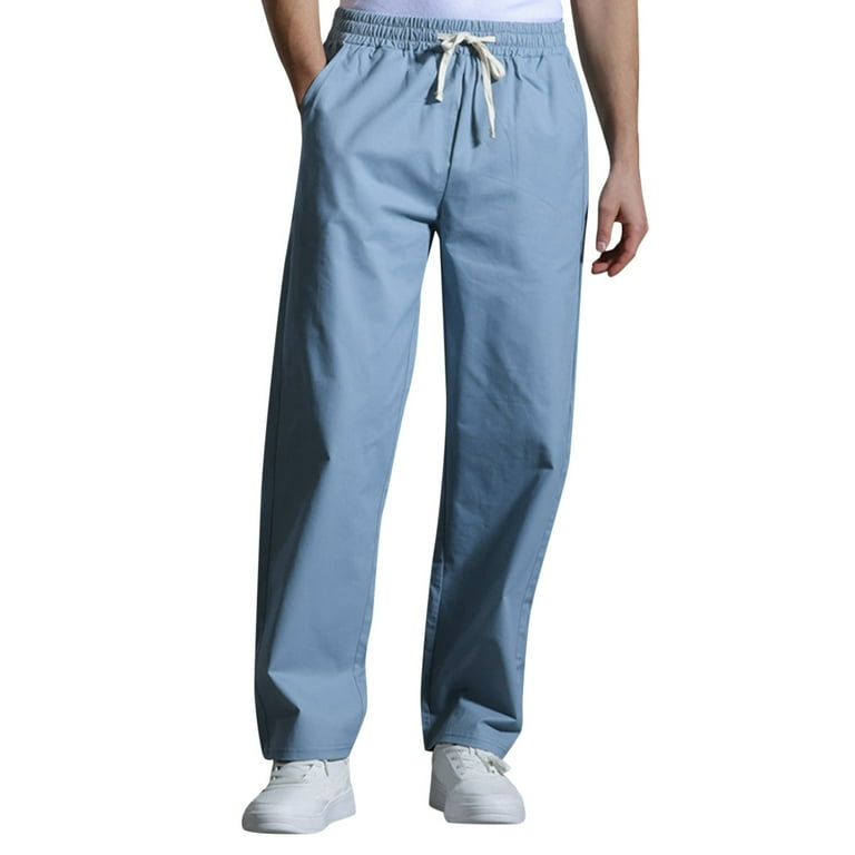 QGJZVUNL Summer Casual Trousers Cotton Non Elastic Woven Waist Pants Mens Active Athletic Workout Jogger Sweatpants for Men with Zipper Pocket and Drawstring Size S 3XL Walmart