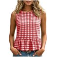 thumbnail image 1 of QGJZVUNL Women Gingham Sleeveless Shirts Crewneck Tank Tops Business Casual Outfits Baggy Vest Top Size 2XL, 1 of 8