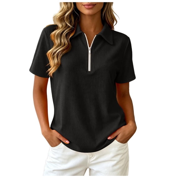 QGJZVUNL Women'S Short Sleeve Zip Up Tennis Top Casual Summer Business Tops Activewear Athletic Clothing Size 5XL