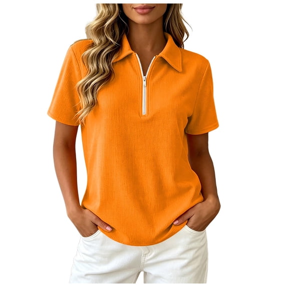 QGJZVUNL Women'S Short Sleeve Zip Up Tennis Top Casual Summer Business Tops Activewear Athletic Clothing Size M