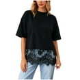 thumbnail image 1 of QGJZVUNL Womens Lace Tops Oversized Tshirts Basic Tees Short Sleeve Crewneck Top Summer Outfits Size L, 1 of 5