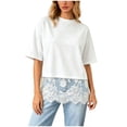 thumbnail image 1 of QGJZVUNL Womens Lace Tops Oversized Tshirts Basic Tees Short Sleeve Crewneck Top Summer Outfits Size S, 1 of 5