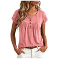 thumbnail image 1 of QGJZVUNL Womens Short Sleeved T Shirt Round Neck Going Out Tops with Button Casual Summer Clothes Size M, 1 of 5