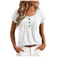 thumbnail image 1 of QGJZVUNL Womens Short Sleeved T Shirt Round Neck Going Out Tops with Button Casual Summer Clothes Size S, 1 of 5