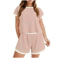 thumbnail image 1 of QGJZVUNL Womens Summer Outfits Striped Short Sleeve T Shirt Shorts 2 Piece Lounge Sets Size 3XL, 1 of 7