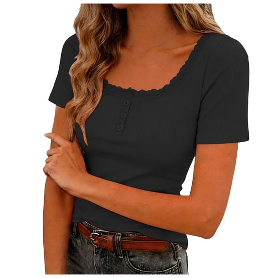 QGJZVUNL Womens Summer Tank Tops with Built In Bras Casual Short Sleeve Ribbed Knit Shirts Size L