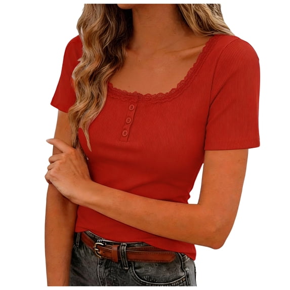 QGJZVUNL Womens Summer Tank Tops with Built In Bras Casual Short Sleeve Ribbed Knit Shirts Size M