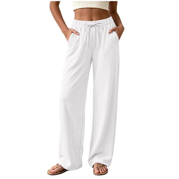 QGJZVUNL Womens Wide Leg Pants Sweatpants Baggy High-Waisted Drawstring Joggers with Pockets Size XL