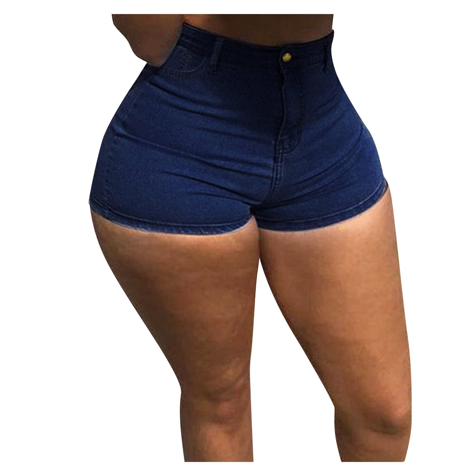 Women High Waist Denim Shorts Hot Pants Button Jeans Trousers Elastic Slim  