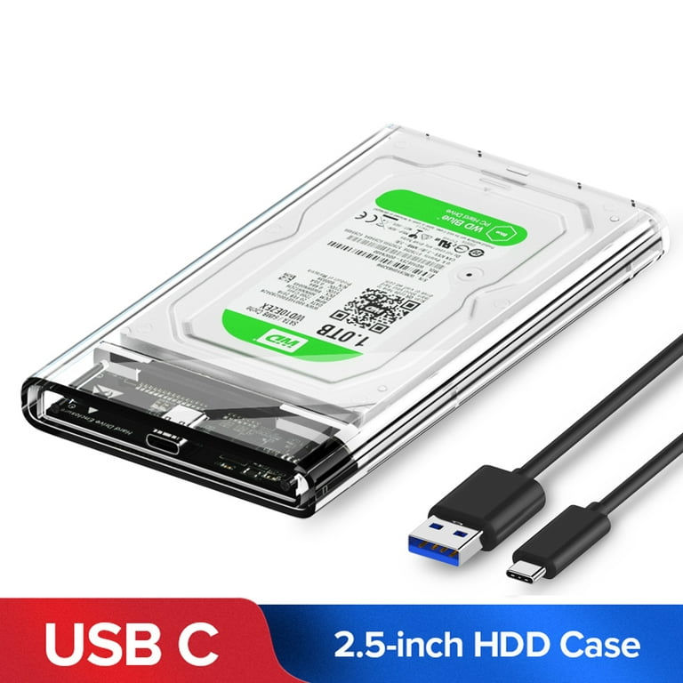 QGeeM 2.5 Hard Drive Enclosure, USB C 3.1 Gen 2 to SATA External Hard Disk  Case Clear for 9.5/7mm HDD SSD w/UASP 6Gbps 4TB Tool Free for WD Seagate  Toshiba Samsung Hitachi