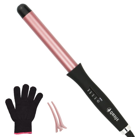 QHDJE adjustable temperature rotatable power cord curling wand, constant temperature hair care, professional 25mm/1inch curling iron with a pair of clip , 1 glove