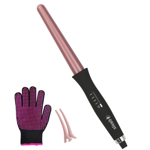 QHDJE adjustable temperature rotatable power cord curling wand, constant temperature hair care, professional 25mm/1inch curling iron with a pair of clip , 1 glove