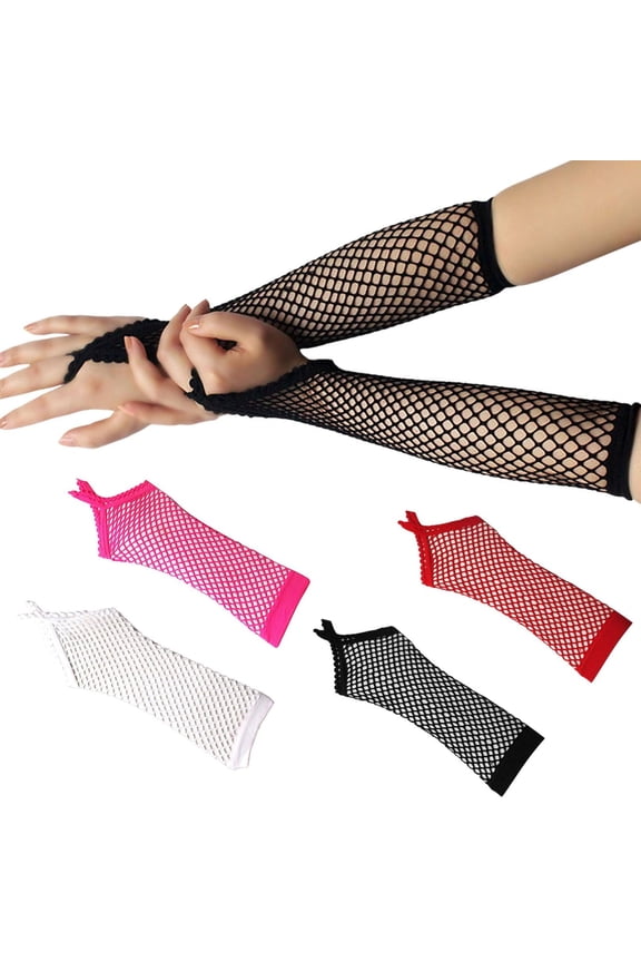 3PC Fingerless Long Fishnet Gloves Black Elbow Length Mesh Gloves Rave Prom Accessories for Women