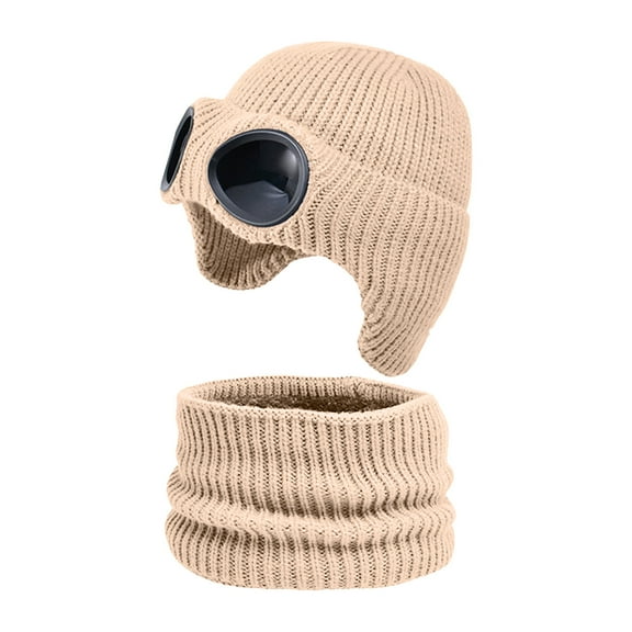 QHFBli 5-12Y Kids Earflap Beanie and Scarf Set for Girls Boys,Winter Warm Knit Ski Hat with Lined