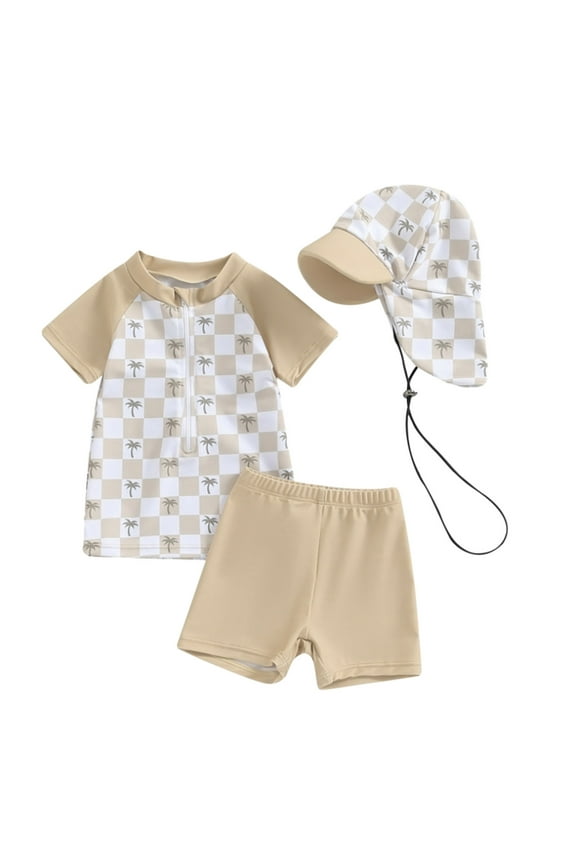 Baby Boy Girl Swimsuit One Piece Short Sleeve Rash Guard Zipper Swimwear Toddler Bathing Suit Beach Outfits White 6-12 Months