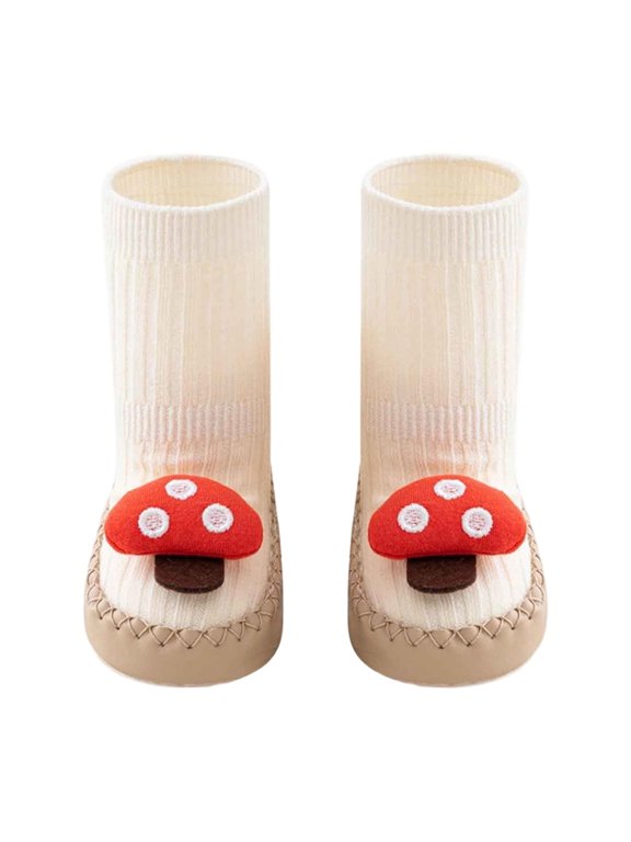 Baby Cute Cartoon Bear Mid-Calf Sock Shoes, Soft Sole Non- Pre-Walker Floor Shoes for
