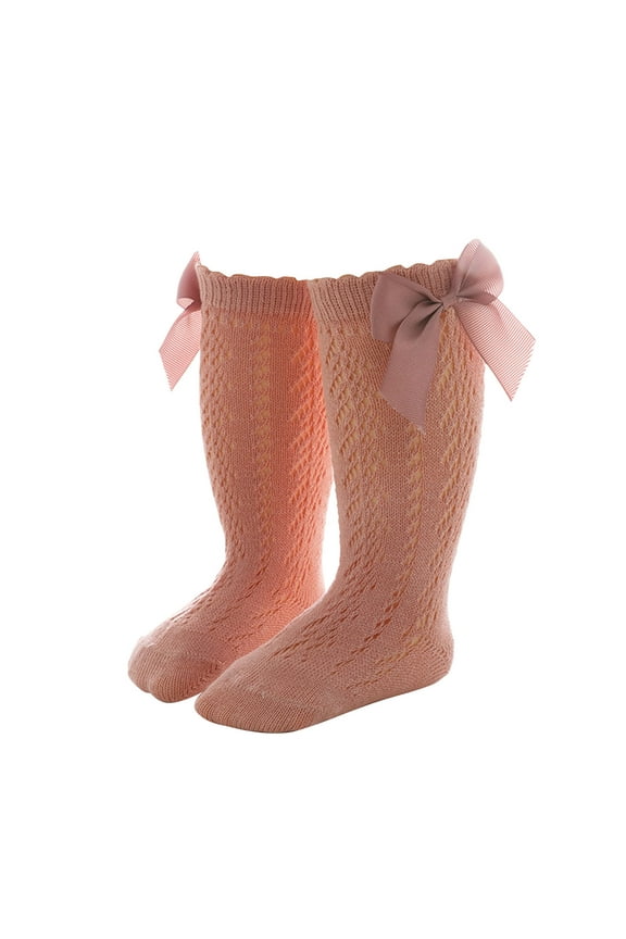 Baby Girls Knee High Socks Bow-Stitched Toddler Breathable Long Sock Cable Knit Tube
